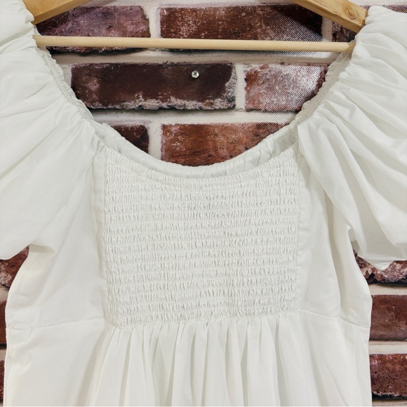 Abercrombie & Fitch 🤍 Scoop Neck Ruched Puff Sleeve Dress in White, Medium - Picture 8 of 11